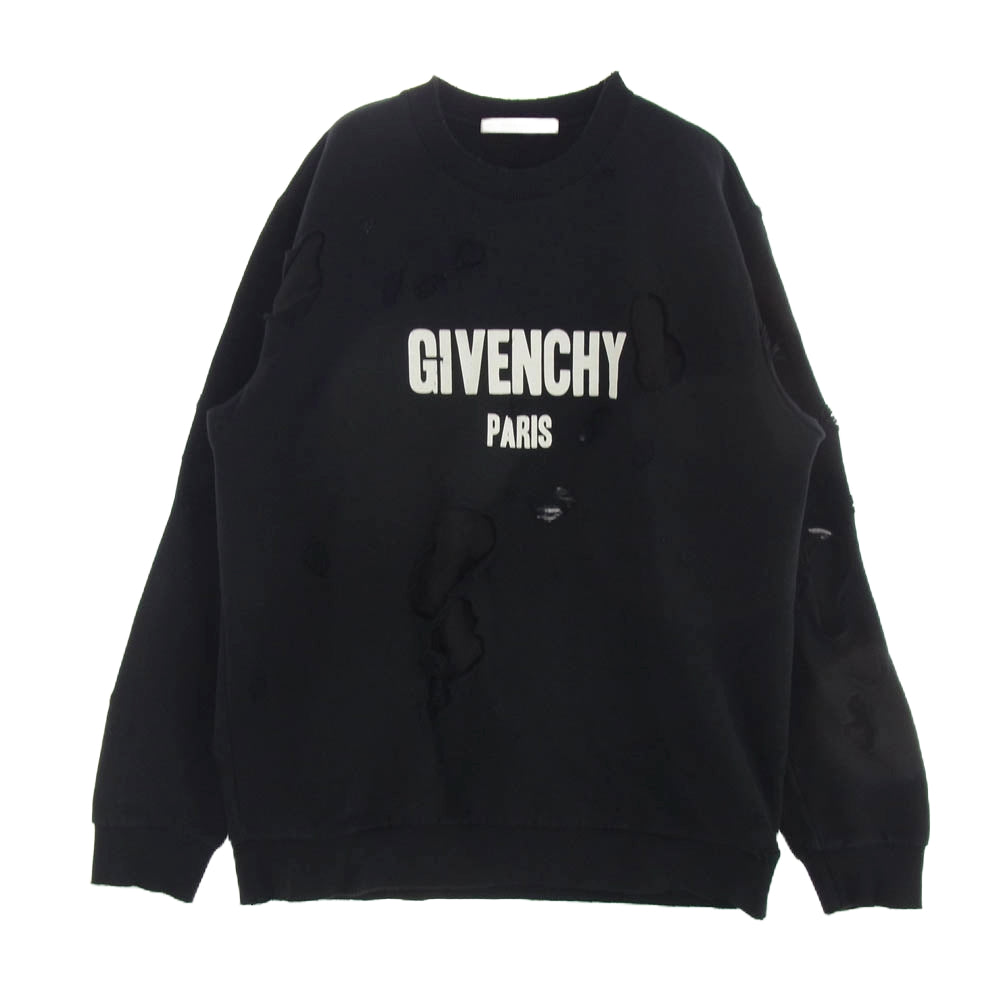 GIVENCHY ジバンシィ 16F 7364 653 デストロイ ダメージ クラッシュ ロゴ スウェット トレーナー ブラック系 L【中古】