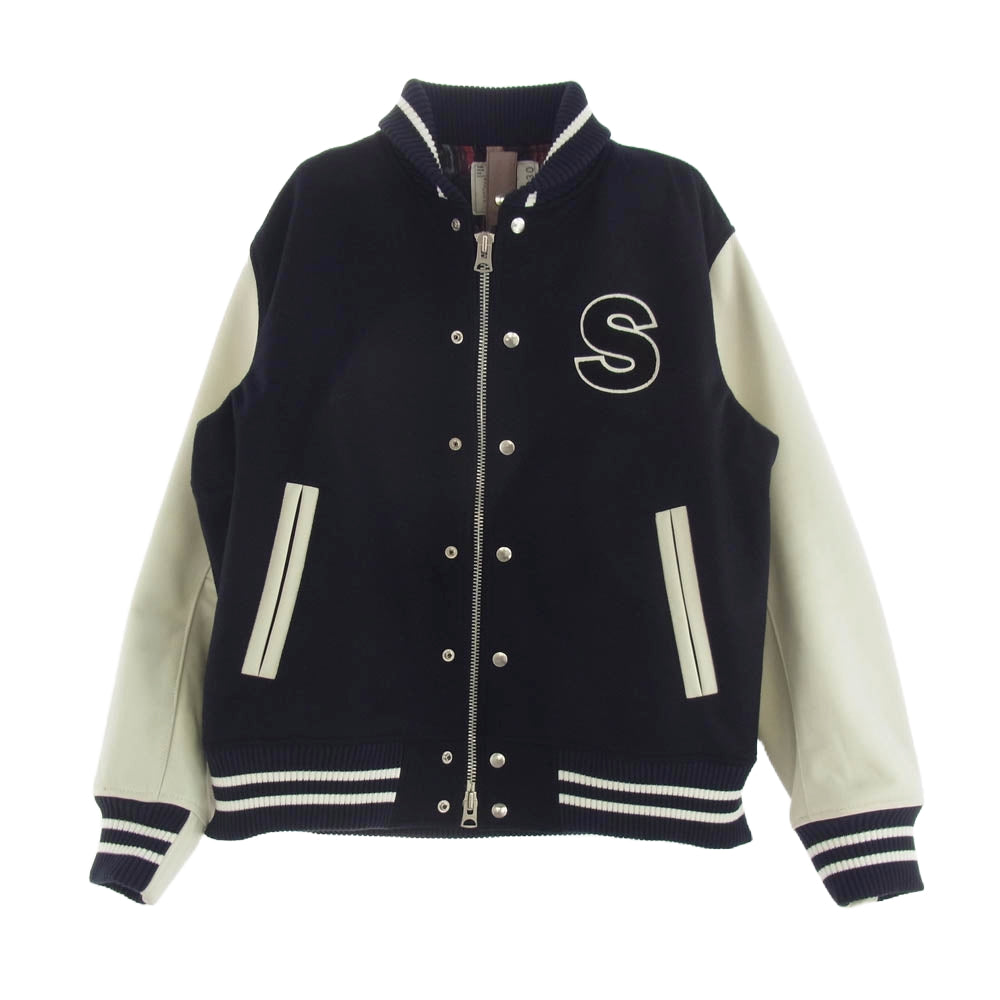 Sacai サカイ 23AW 23-03130M INTERSTELLAR Blouson Sロゴ メルトン レザー ブルゾン ジャケット スタジャン ネイビー系 3【中古】