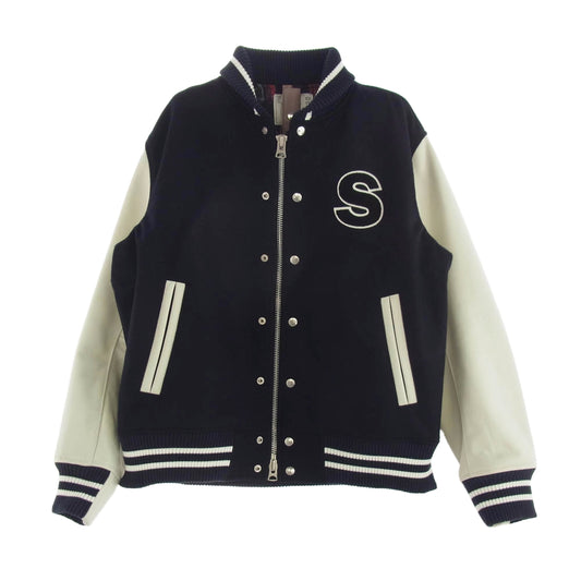 Sacai サカイ 23AW 23-03130M INTERSTELLAR Blouson Sロゴ メルトン レザー ブルゾン ジャケット スタジャン ネイビー系 3【中古】