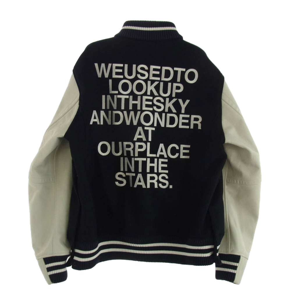 Sacai サカイ 23AW 23-03130M INTERSTELLAR Blouson Sロゴ メルトン レザー ブルゾン ジャケット スタジャン ネイビー系 3【中古】