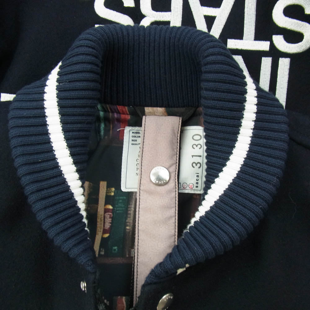 Sacai サカイ 23AW 23-03130M INTERSTELLAR Blouson Sロゴ メルトン レザー ブルゾン ジャケット スタジャン ネイビー系 3【中古】