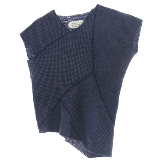 MAISON MARTIN MARGIELA メゾンマルタンマルジェラ 09AW 31 HA272 1ライン 四つタグ ここのえタグ 再構築 アシンメトリー モヘヤ ニット ベスト ネイビー系 M【中古】
