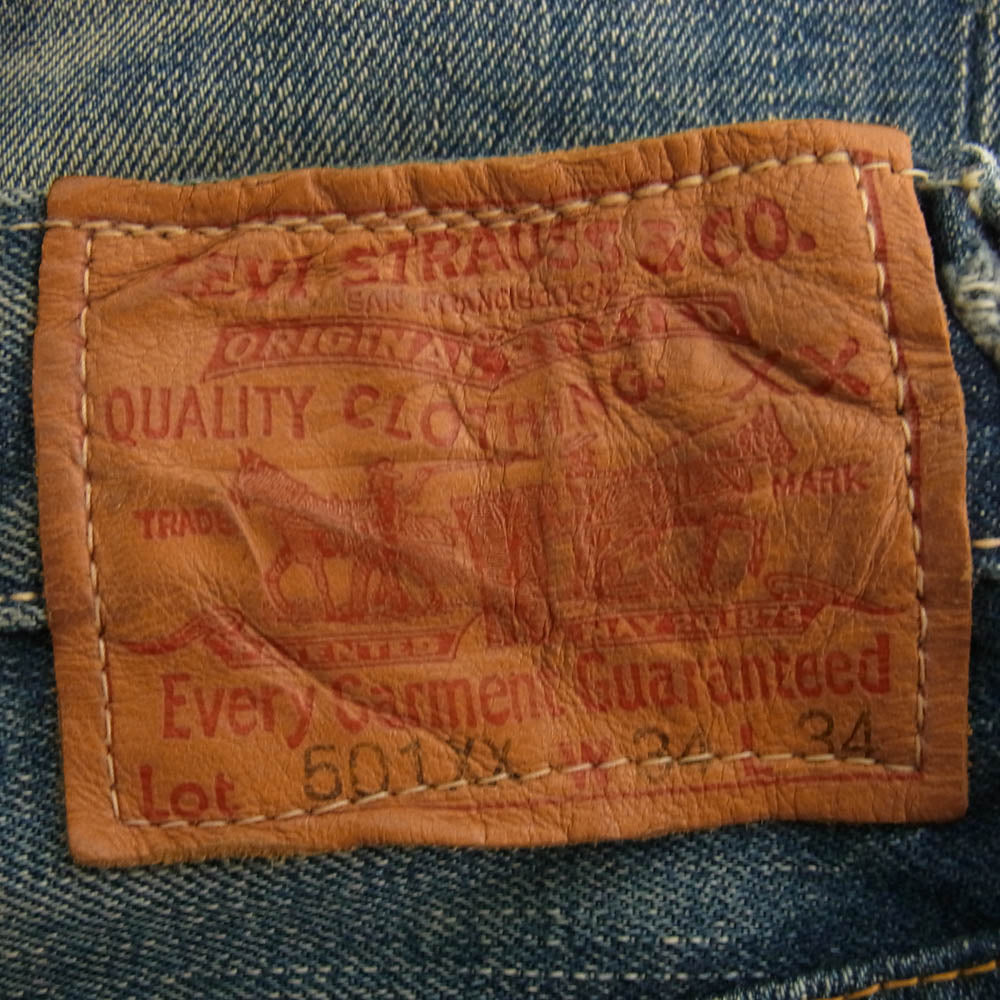 Levi's リーバイス 復刻 501XX ギャラ入り レザーパッチ BIGE 均等V フロントVステッチ インディゴブルー系 34【中古】