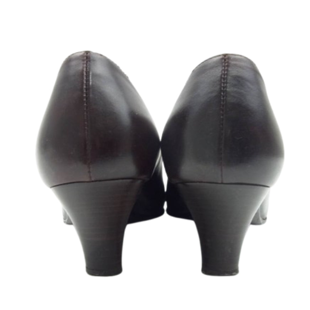 Salvatore Ferragamo サルヴァトーレフェラガモ ロゴ プレート パンプス ブラウン ダークブラウン系 7.5【中古】