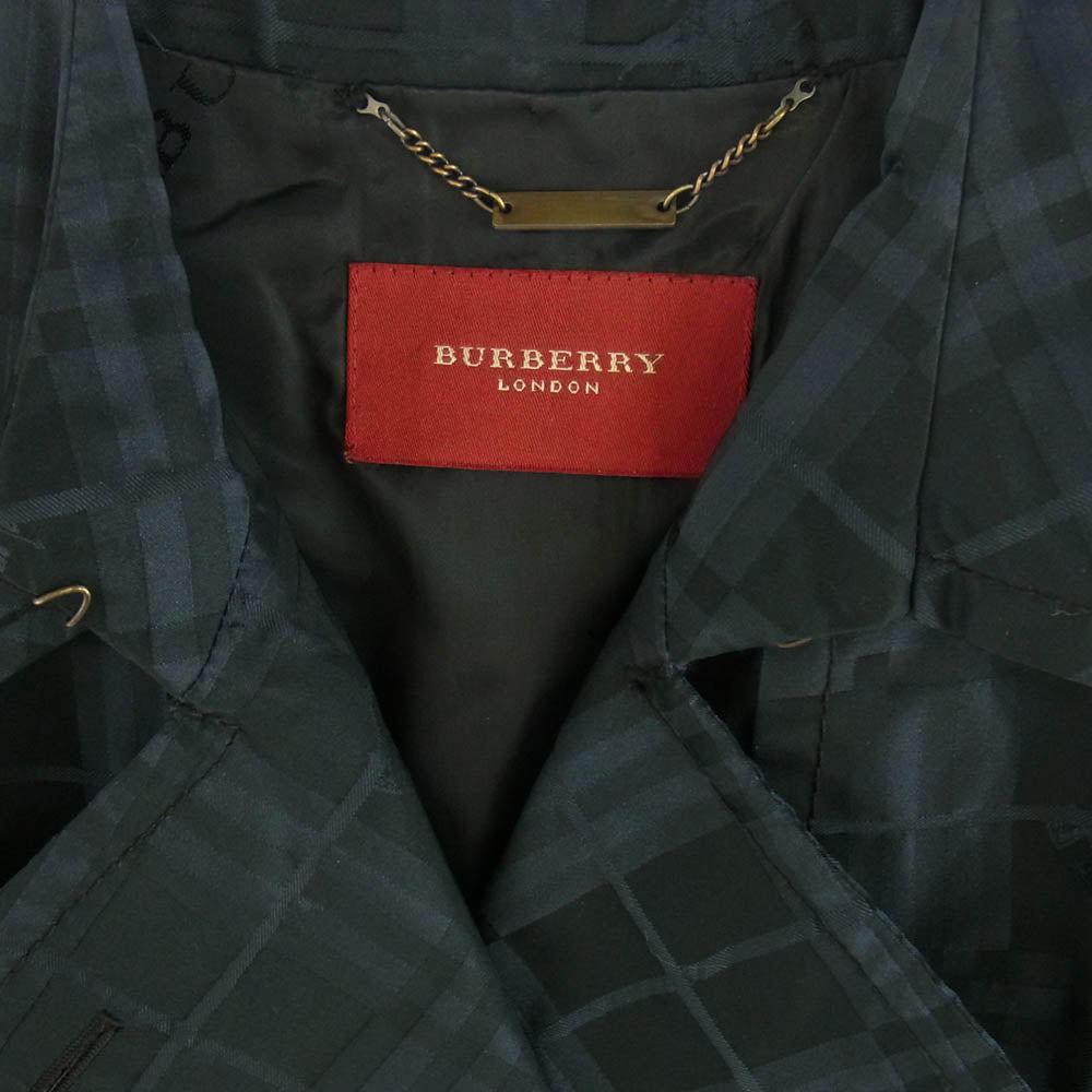 BURBERRY LONDON バーバリー ロンドン 223TD90 赤タグ チェック トレンチ コート ネイビー系 40【中古】