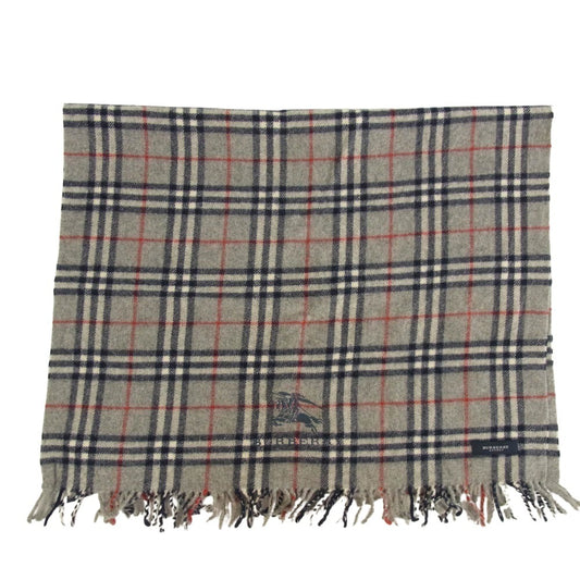 BURBERRY LONDON バーバリー ロンドン 0156JA64W ウール 刺繍 チェック マフラー グレー系 ネイビー系【中古】