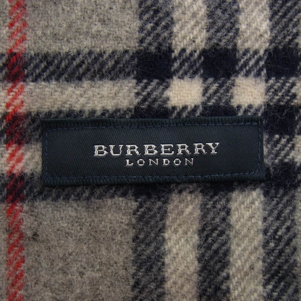 BURBERRY LONDON バーバリー ロンドン 0156JA64W ウール 刺繍 チェック マフラー グレー系 ネイビー系【中古】