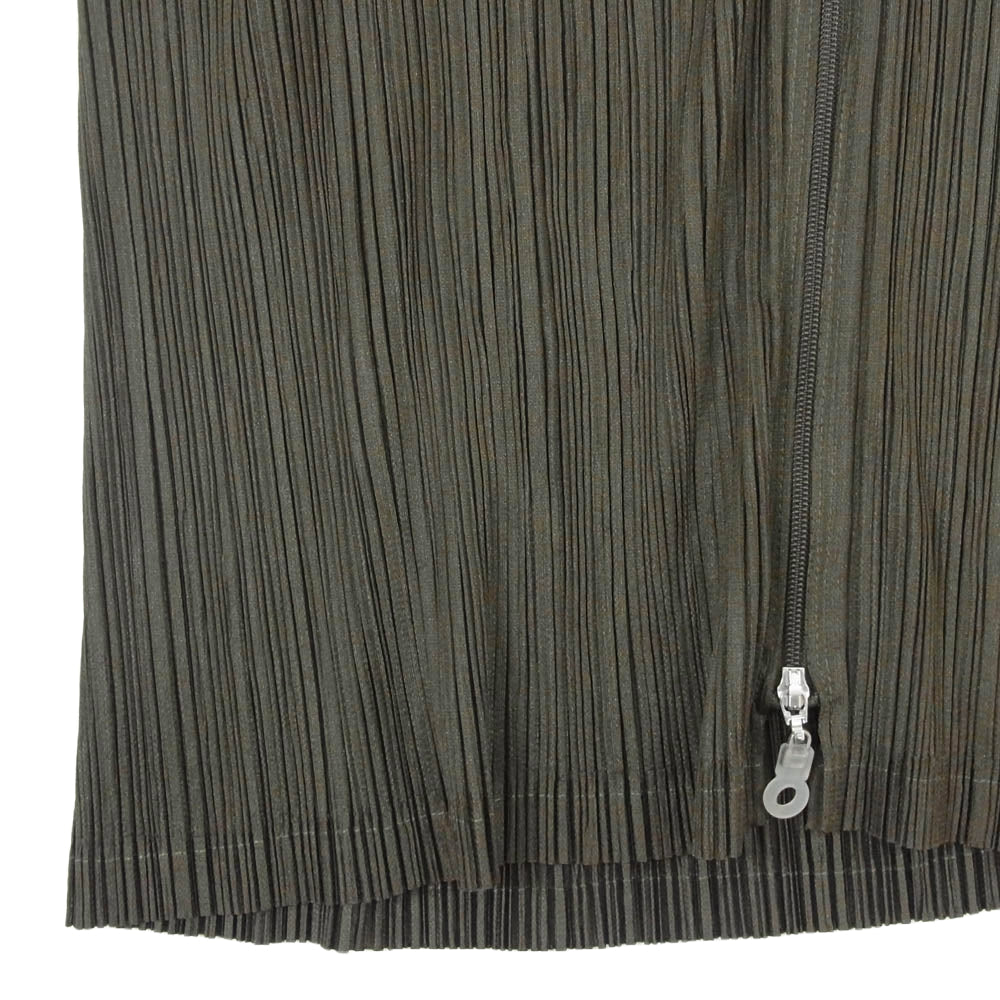 PLEATS PLEASE プリーツプリーズ イッセイミヤケ PP41-JG126 プリーツ加工 インサイドアウト ジップアップ ロング スカート カーキ系 3【中古】