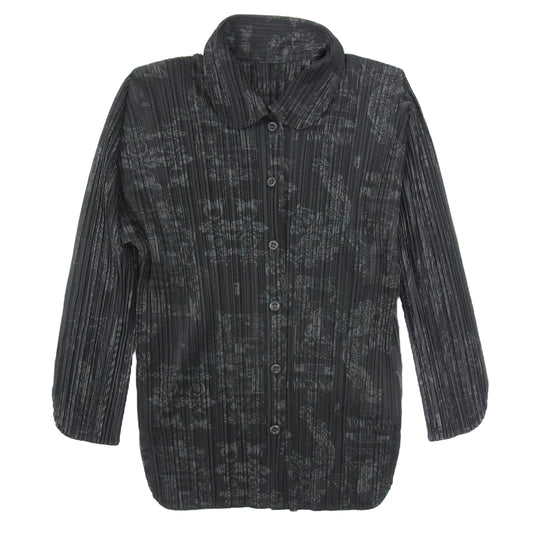 PLEATS PLEASE プリーツプリーズ イッセイミヤケ PP41-JJ723 プリーツ加工 ドラゴン 桃 中国 龍 縁起柄 総柄 ジャケット シャツ ブラック系 4【中古】