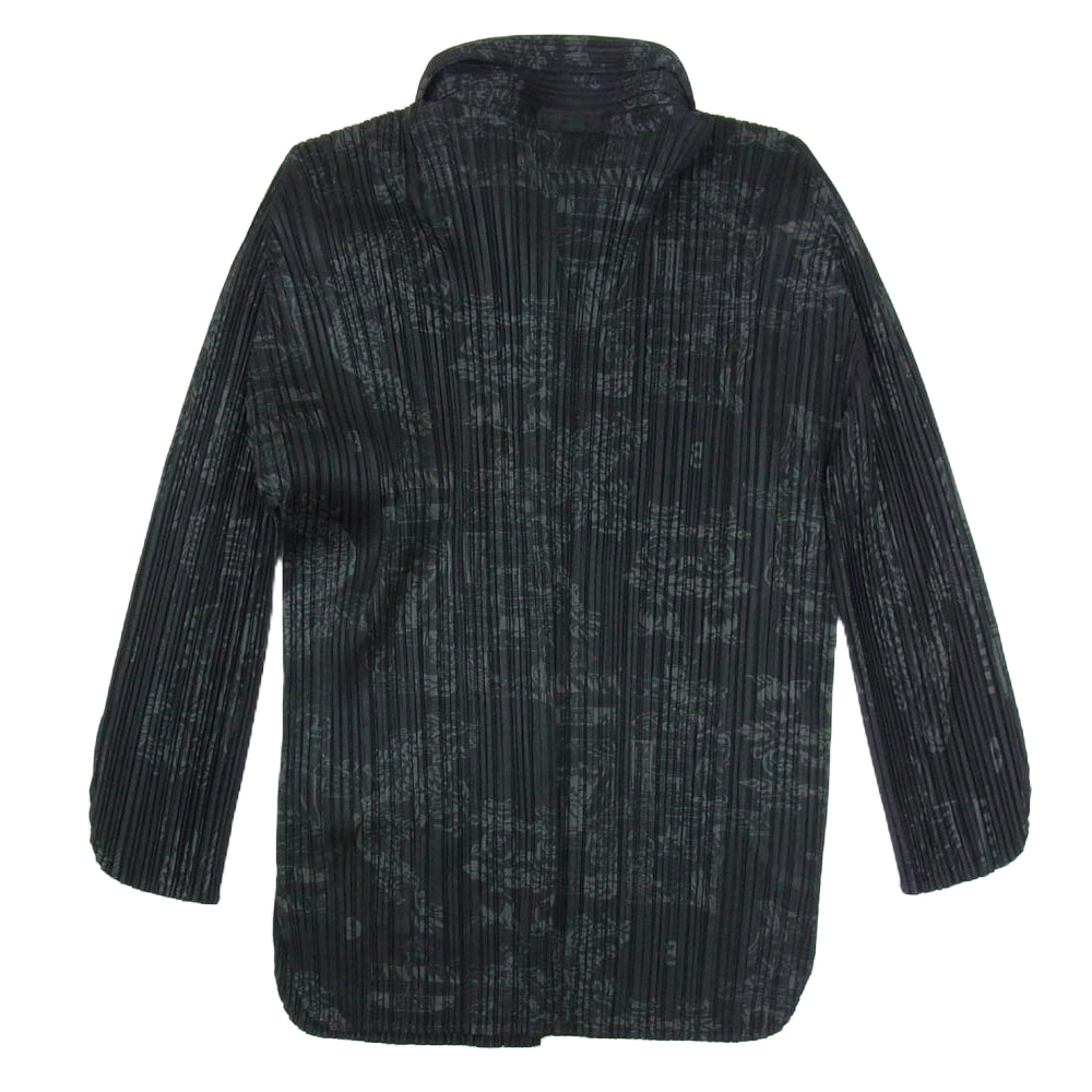 PLEATS PLEASE プリーツプリーズ イッセイミヤケ PP41-JJ723 プリーツ加工 ドラゴン 桃 中国 龍 縁起柄 総柄 ジャケット シャツ ブラック系 4【中古】