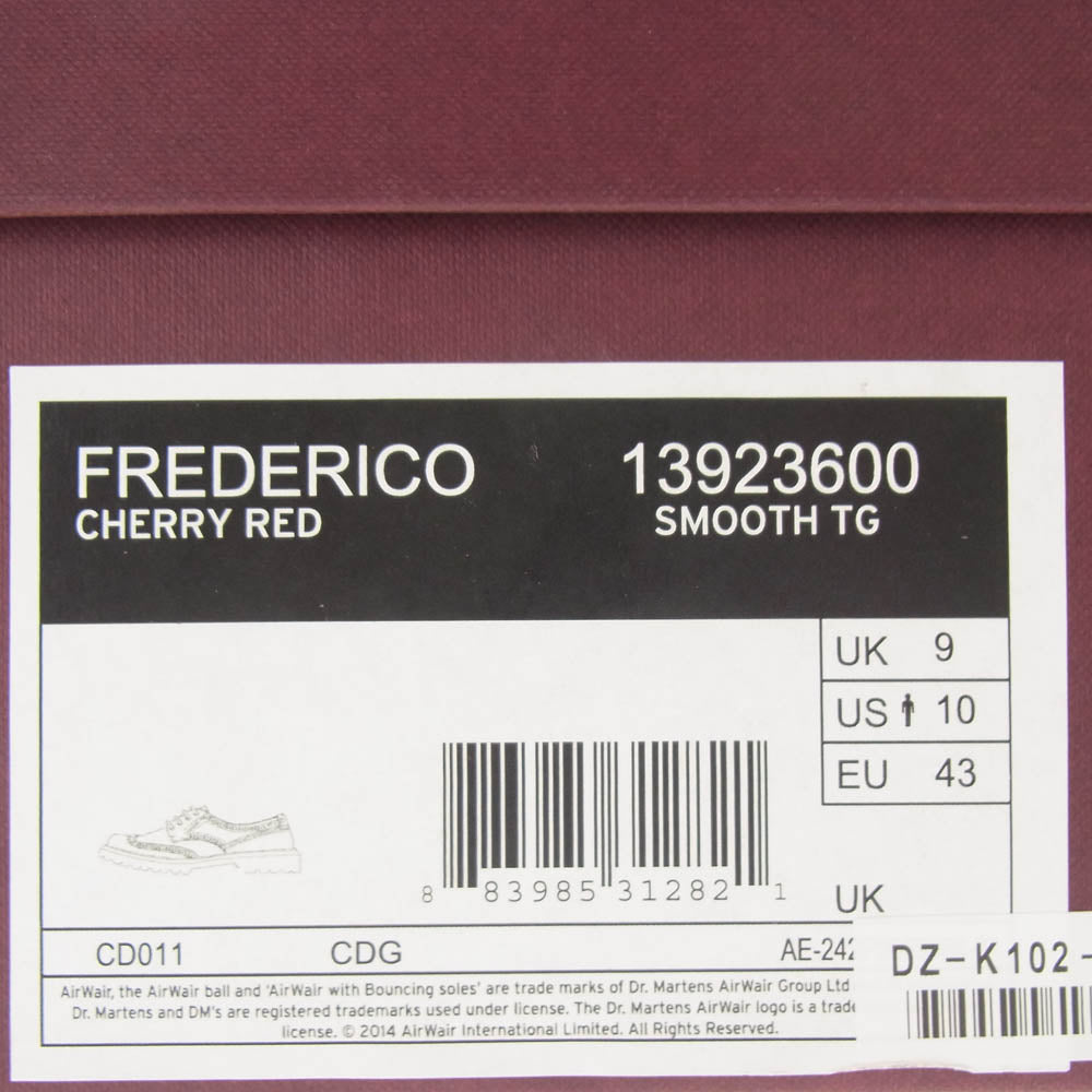 COMME des GARCONS HOMME DEUX コムデギャルソンオムドゥ DZ-K102-001 イングランド製 Dr.Martens ドクターマーチン コラボ ブーツ 13923600 SMOOTH TG CHERRY RED 赤みがかった茶色 UK9【新古品】【未使用】【中古】