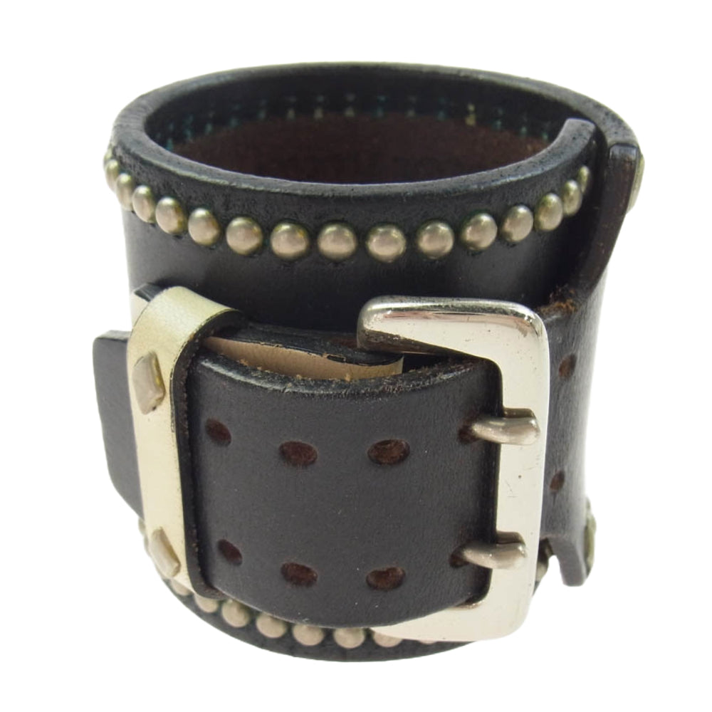 WOLF'S HEAD ウルフズヘッド ラウンドスタッズ レザー ブレスレット ブラック系【中古】