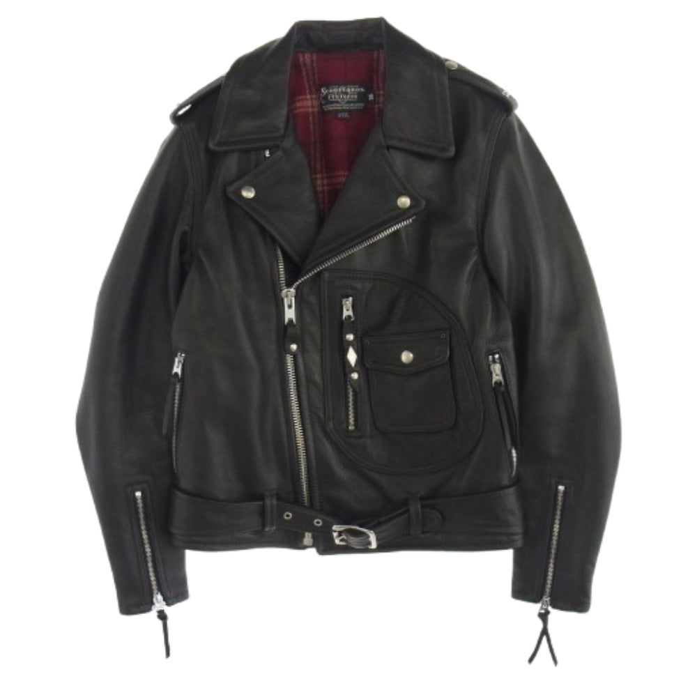 schott ショット 7821950020 528US COW NEW NAKED D-POCKET RIDERS ニューネイキッド レザー ダブルライダース ジャケット ブラック系 36【中古】