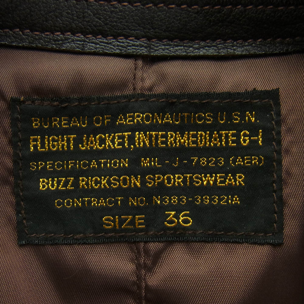 Buzz Rickson's バズリクソンズ BR80145 Type G-1 レザー フライト ジャケット ゴートスキン ダークブラウン系 36【中古】