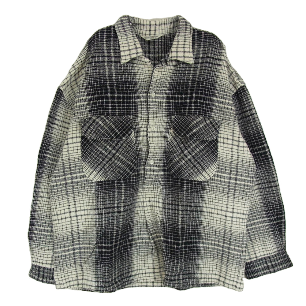 COOTIE クーティー 22AW CTE-22A403 Ombre Check Open Collar Pullover L/S Shirt オンブレチェック オープンカラー プルオーバー 長袖シャツ ブラック系 M【中古】