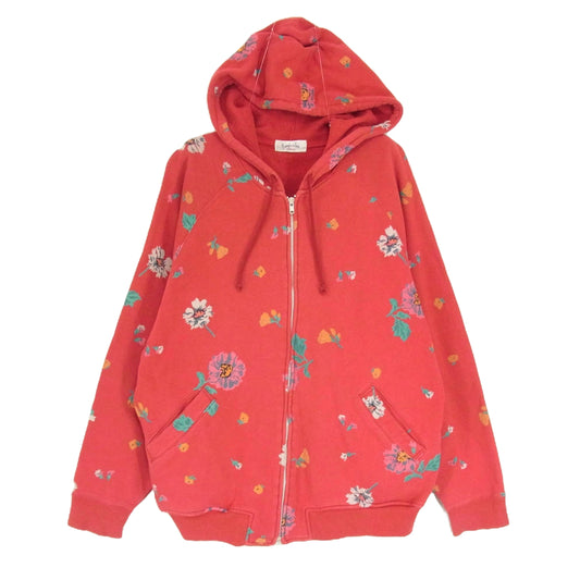 KENZO ケンゾー D-OS 1195 オールド 花柄 総柄 ジップアップ パーカー レッド系 38【中古】