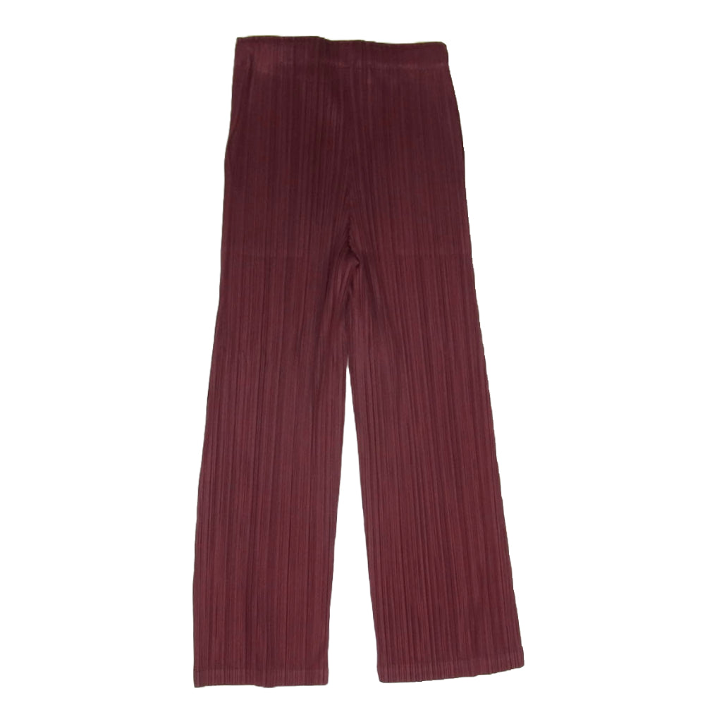 PLEATS PLEASE プリーツプリーズ イッセイミヤケ PP33JF143 プリーツ加工 ストレート ロング パンツ バーガンディ エンジ系 サイズ表記無【中古】