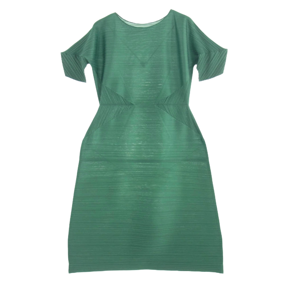 PLEATS PLEASE プリーツプリーズ イッセイミヤケ PP41JH464 プリーツ加工 CHILI PEPPERS DRESS 横プリーツ 変形 ロング ワンピース 半袖 グリーン系【中古】