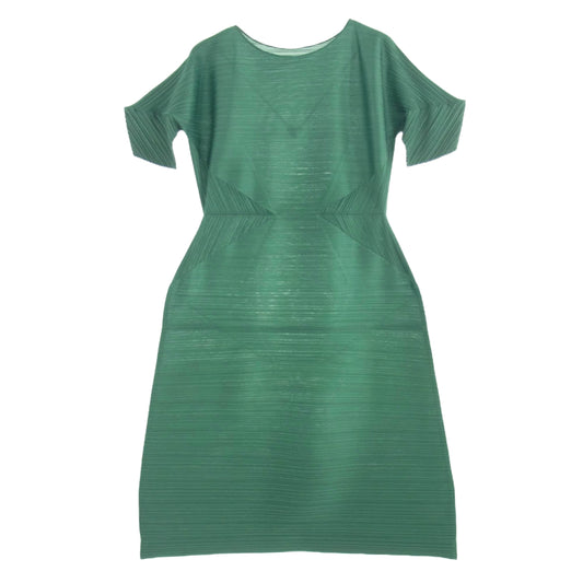 PLEATS PLEASE プリーツプリーズ イッセイミヤケ PP41JH464 プリーツ加工 CHILI PEPPERS DRESS 横プリーツ 変形 ロング ワンピース 半袖 グリーン系【中古】