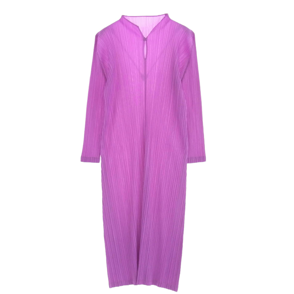 PLEATS PLEASE プリーツプリーズ イッセイミヤケ PP51JH116 プリーツ加工 MONTHLY COLORS スキッパー ハイネック ロング ワンピース 長袖 ピンク系【中古】