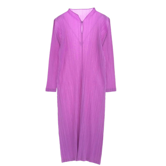 PLEATS PLEASE プリーツプリーズ イッセイミヤケ PP51JH116 プリーツ加工 MONTHLY COLORS スキッパー ハイネック ロング ワンピース 長袖 ピンク系【中古】