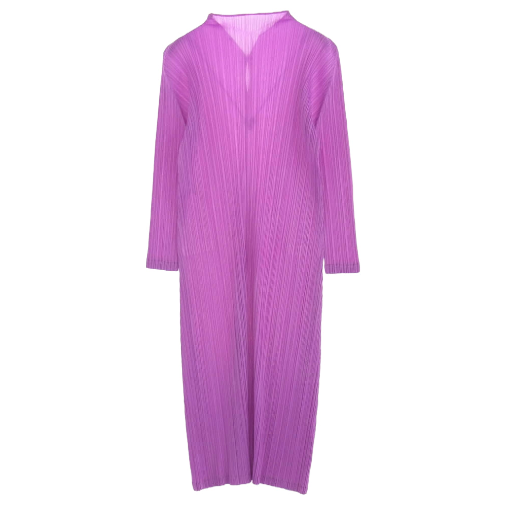 PLEATS PLEASE プリーツプリーズ イッセイミヤケ PP51JH116 プリーツ加工 MONTHLY COLORS スキッパー ハイネック ロング ワンピース 長袖 ピンク系【中古】