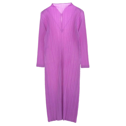 PLEATS PLEASE プリーツプリーズ イッセイミヤケ PP51JH116 プリーツ加工 MONTHLY COLORS スキッパー ハイネック ロング ワンピース 長袖 ピンク系【中古】