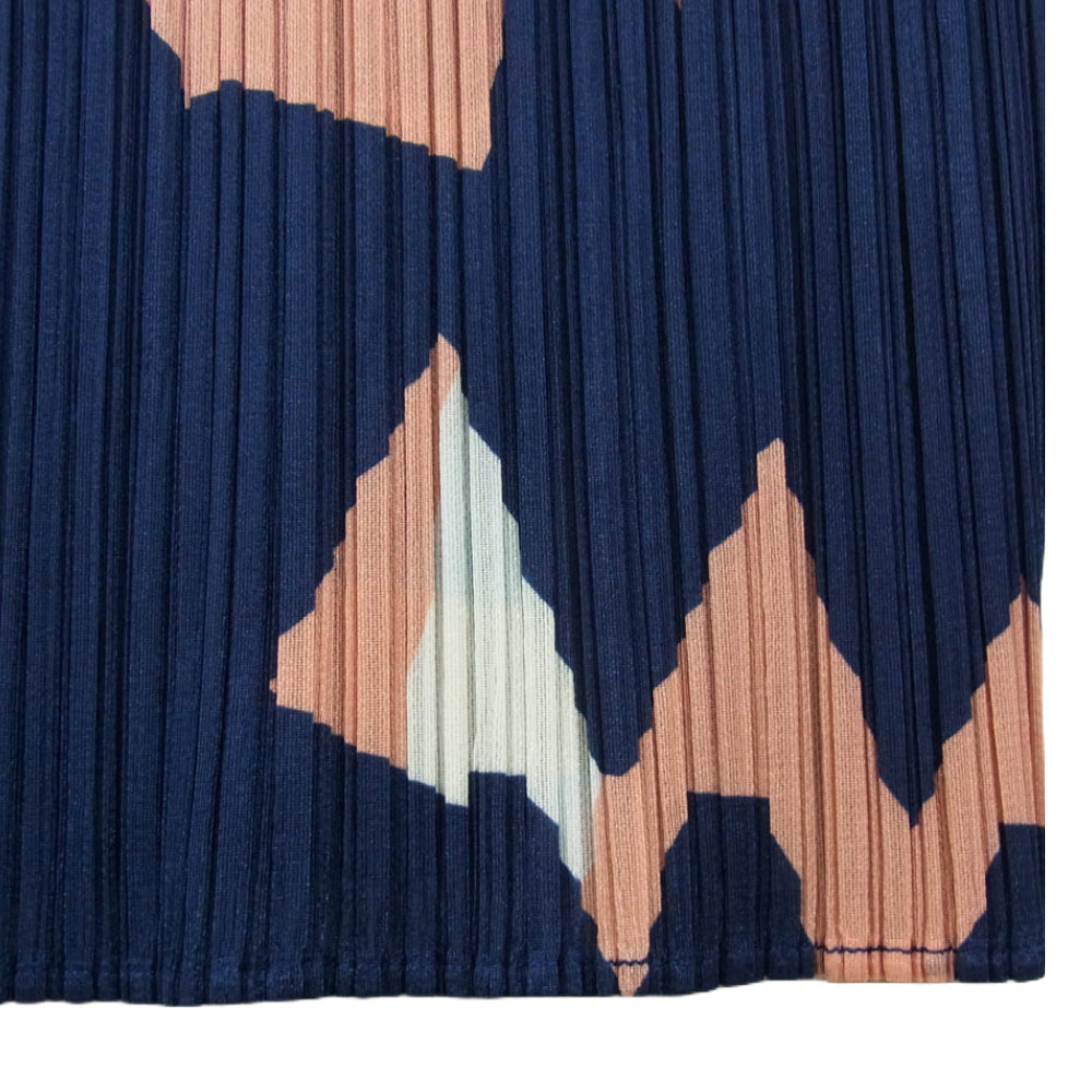 PLEATS PLEASE プリーツプリーズ イッセイミヤケ PP41JH725 プリーツ加工 LUCID PINK SALT フレンチスリーブ 総柄 ロング ワンピース ネイビー系 3【中古】