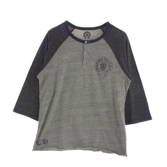 CHROME HEARTS クロムハーツ（原本無） AMERICAN FLAG アメリカンフラッグ ヘンリーネック ラグランスリーブ カットソー Tシャツ グレー系 ダークグレー系 S【中古】