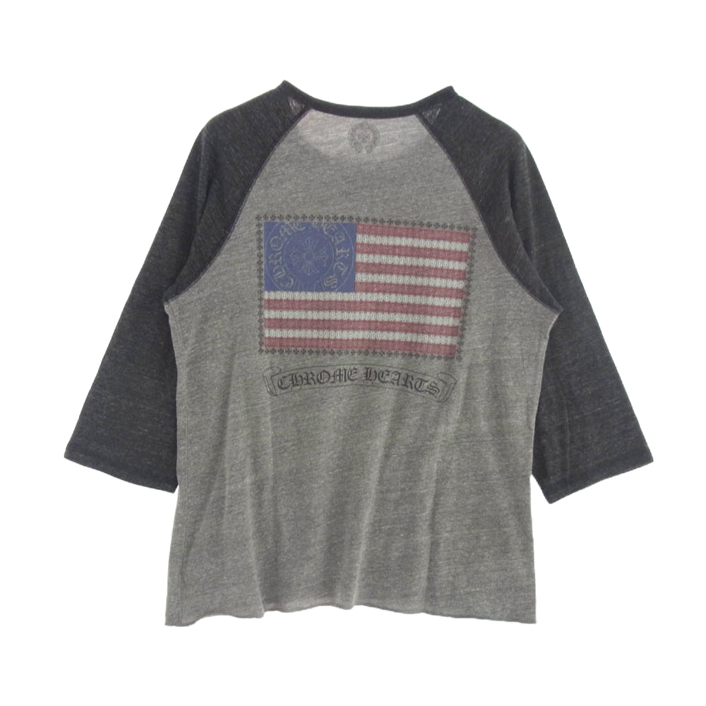 CHROME HEARTS クロムハーツ（原本無） AMERICAN FLAG アメリカンフラッグ ヘンリーネック ラグランスリーブ カットソー Tシャツ グレー系 ダークグレー系 S【中古】