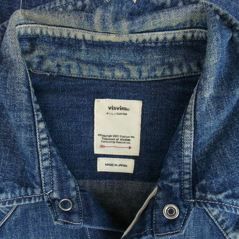 VISVIM ビズビム 19SS 0119105007001 SOCIAL SCULPTURE DAMAGED SHIRT ソーシャル スカルプチャー ダメージ 長袖 シャツ インディゴブルー系 1【中古】