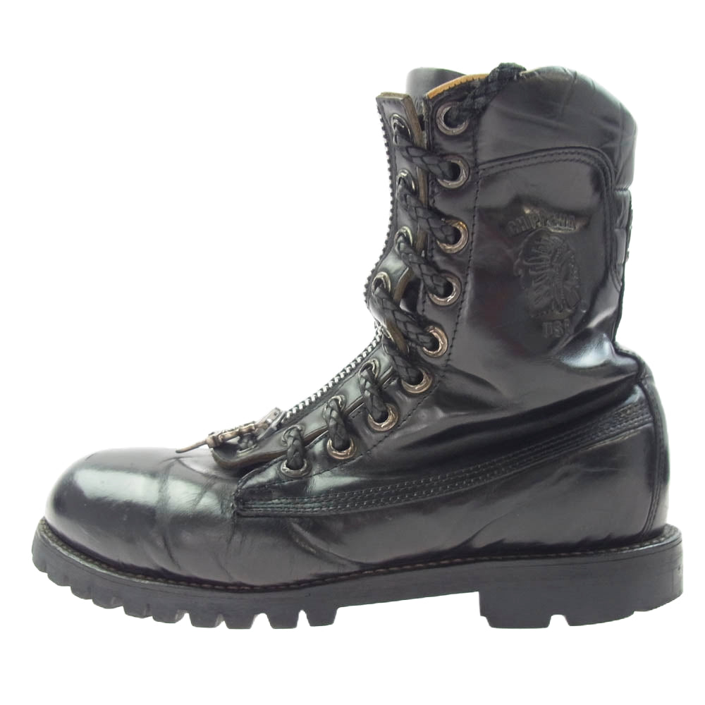 CHROME HEARTS クロムハーツ（原本無） × CHIPPEWA チペワ センターダガージップ レースアップ レザー ファイヤーマンブーツ ブラック系 9【中古】