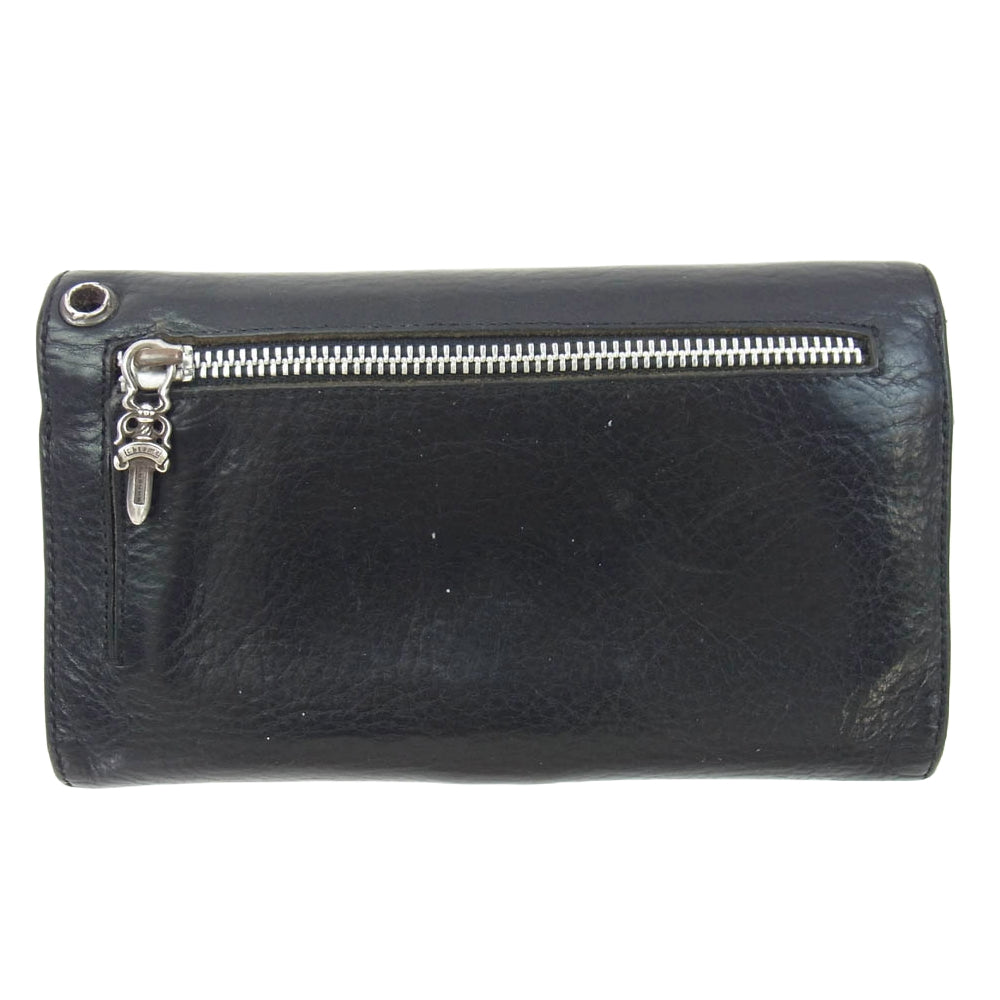 CHROME HEARTS クロムハーツ（原本無） WAVE CROSS BALL ウェーブ ウォレット クロスボールボタン レザー 長財布 ブラック系【中古】