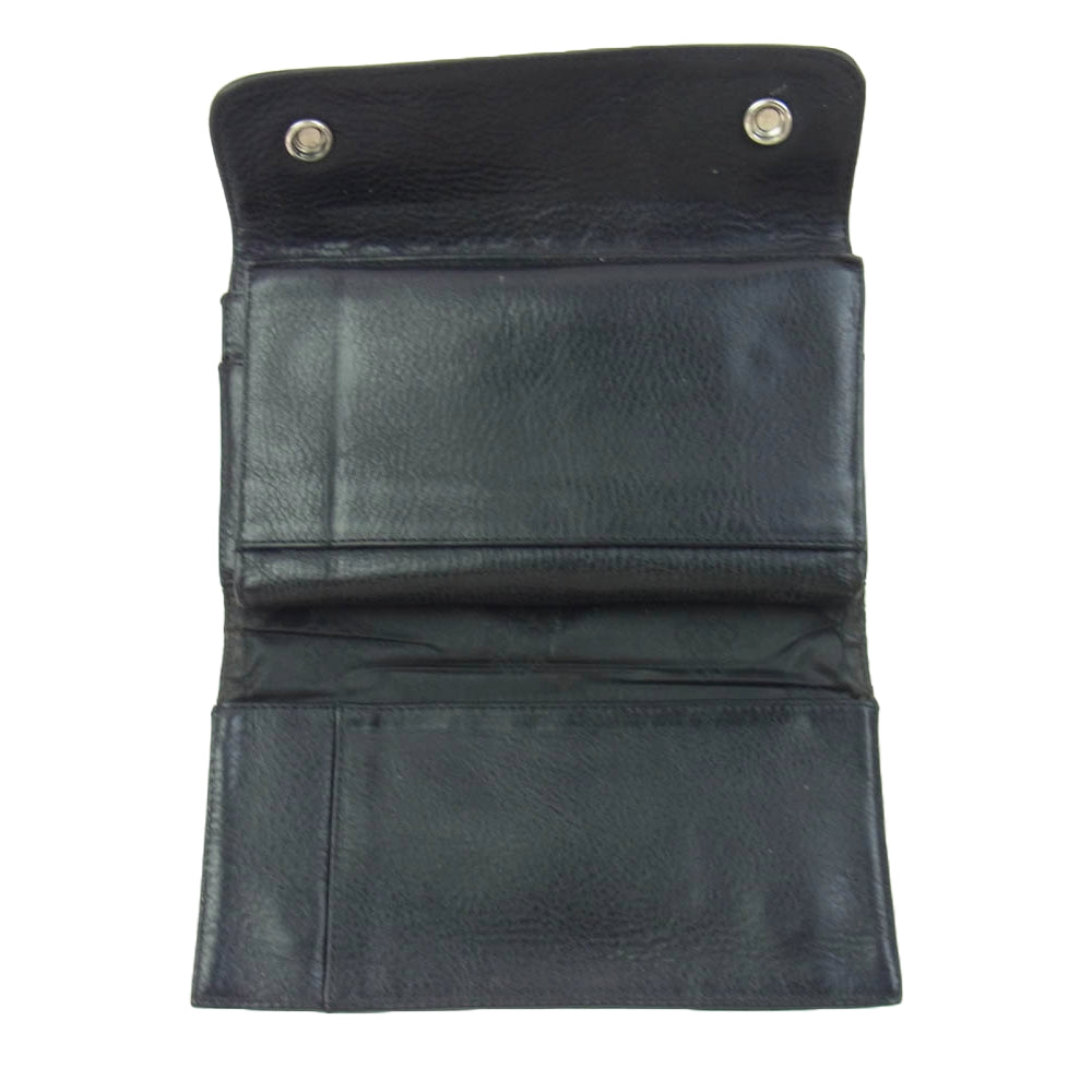 CHROME HEARTS クロムハーツ（原本無） WAVE CROSS BALL ウェーブ ウォレット クロスボールボタン レザー 長財布 ブラック系【中古】