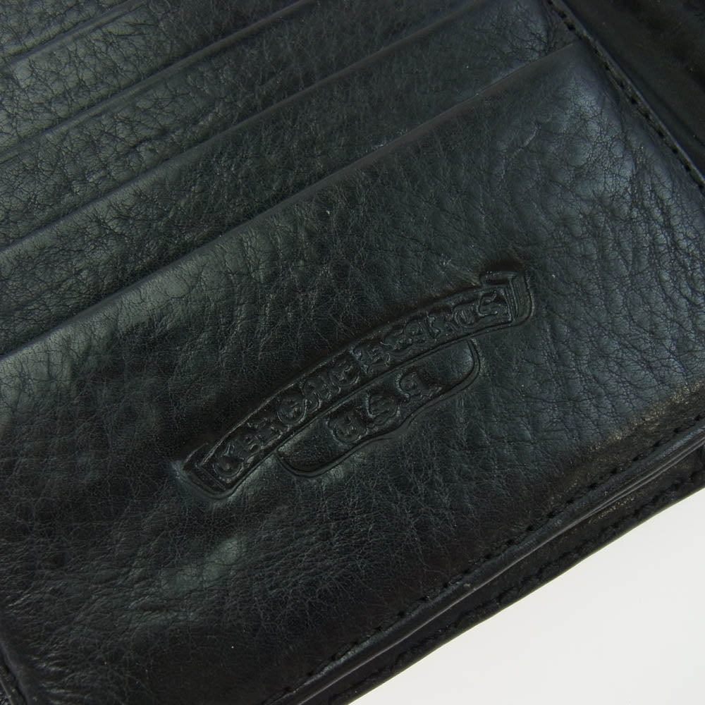 CHROME HEARTS クロムハーツ（原本無） WAVE CROSS BALL ウェーブ ウォレット クロスボールボタン レザー 長財布 ブラック系【中古】