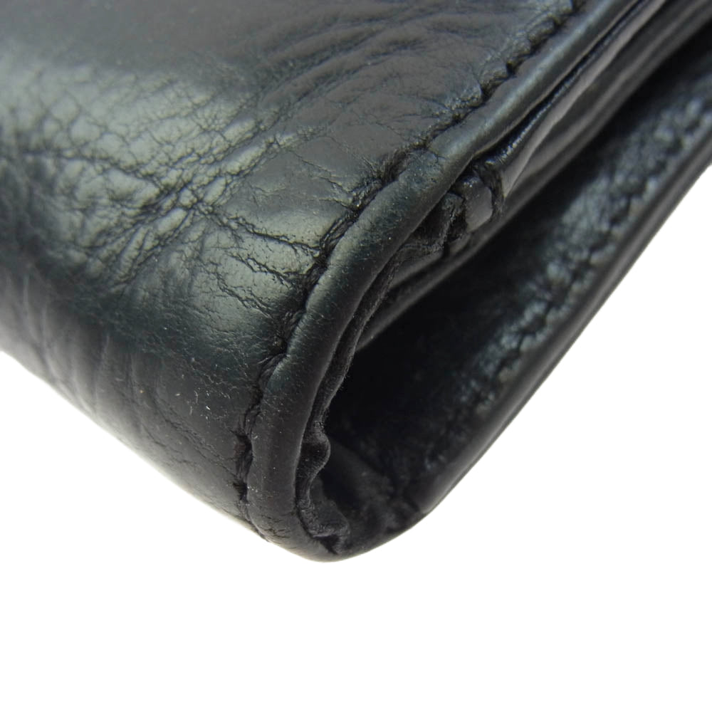 CHROME HEARTS クロムハーツ（原本無） WAVE CROSS BALL ウェーブ ウォレット クロスボールボタン レザー 長財布 ブラック系【中古】