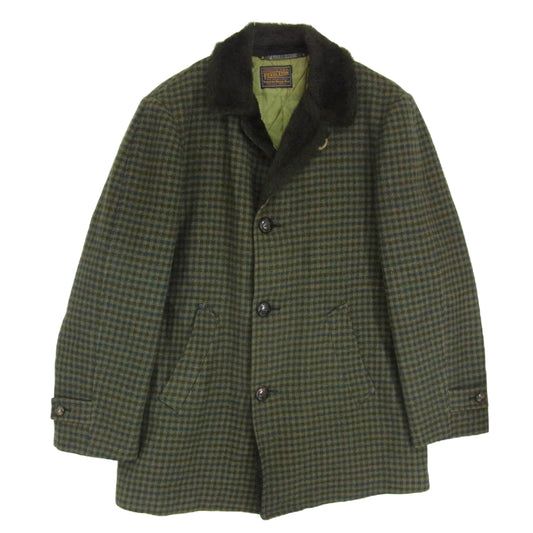 PENDLETON ペンドルトン 70's ボア襟 ウール チェックコート くるみボタン カーキ系 サイズ表記無【中古】
