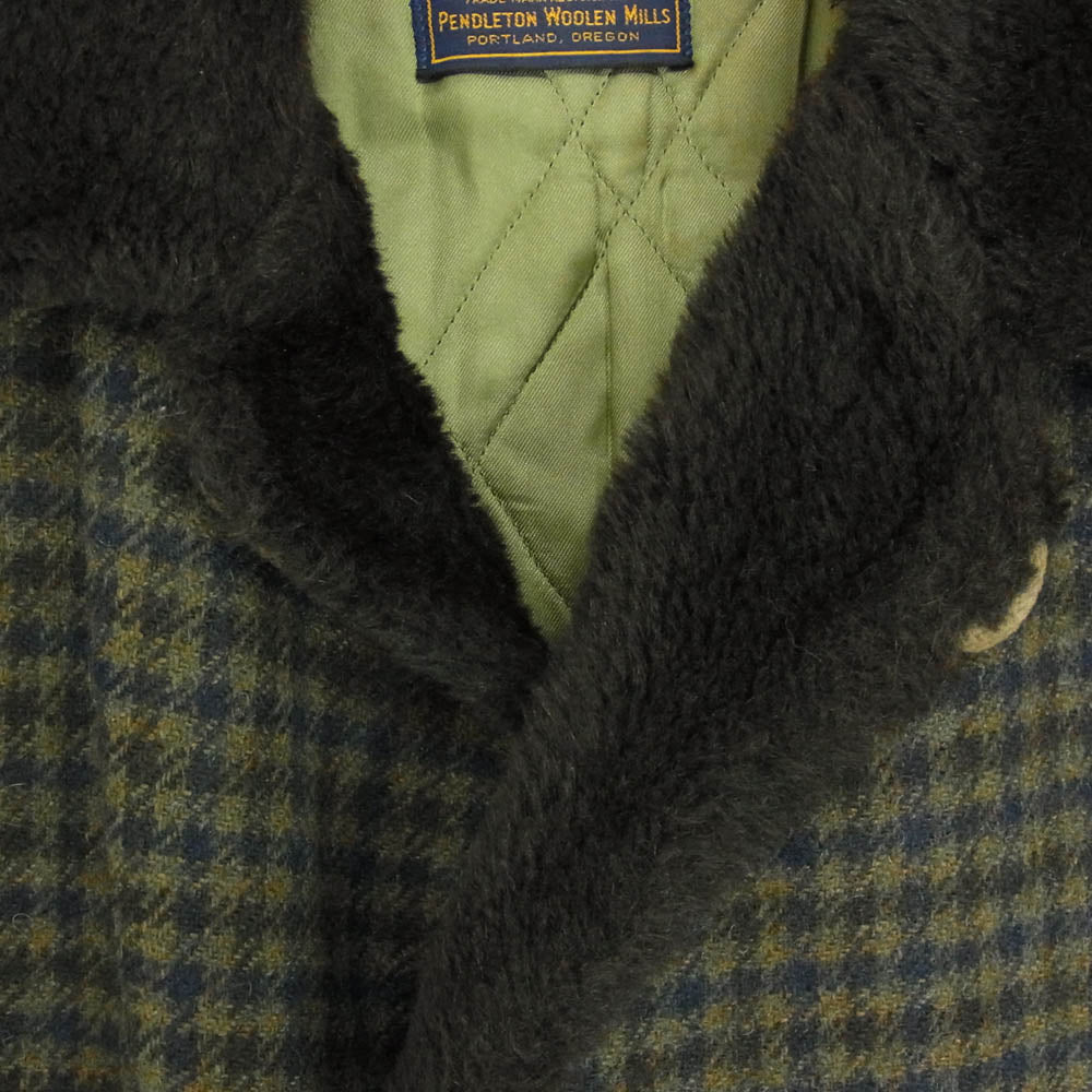 PENDLETON ペンドルトン 70's ボア襟 ウール チェックコート くるみボタン カーキ系 サイズ表記無【中古】