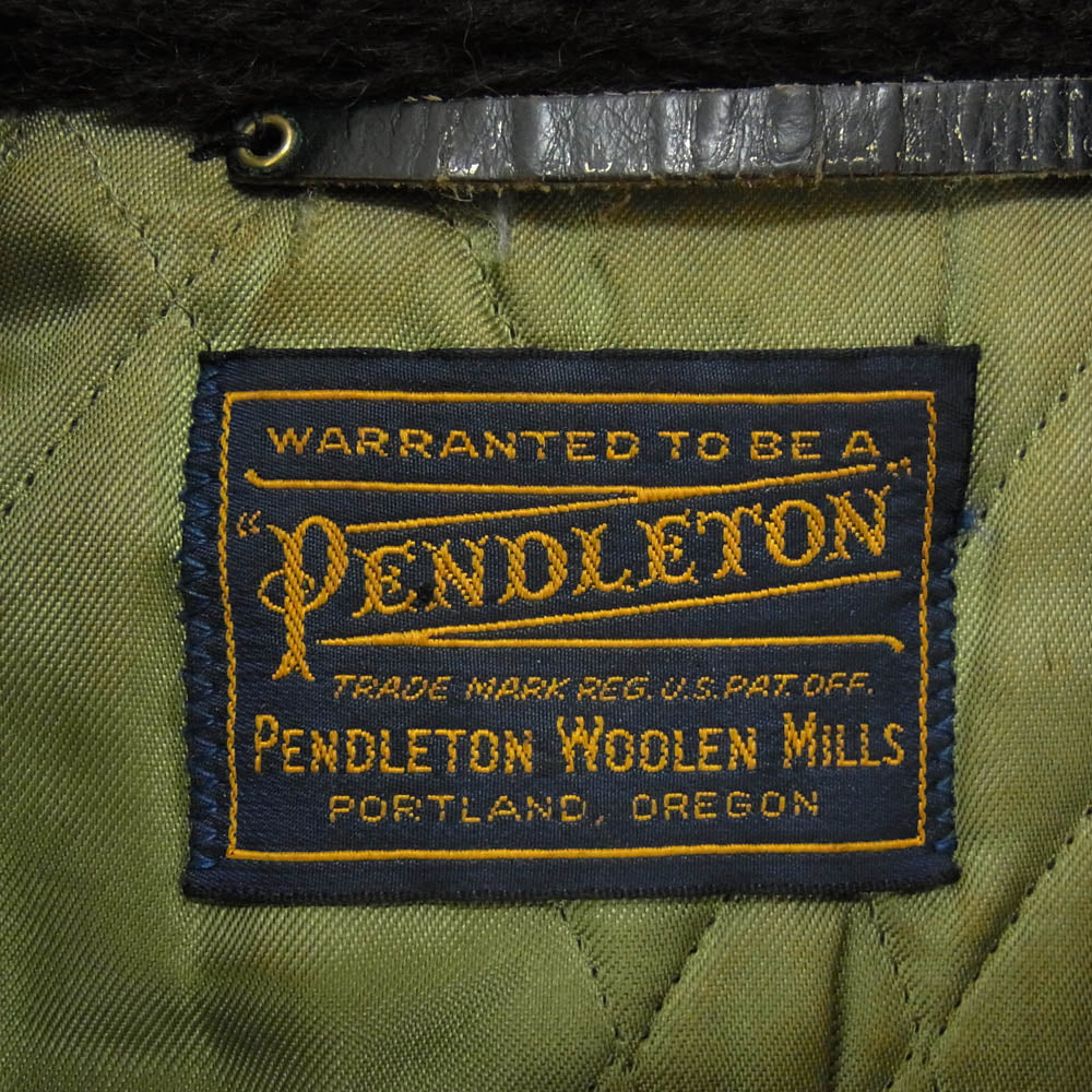 PENDLETON ペンドルトン 70's ボア襟 ウール チェックコート くるみボタン カーキ系 サイズ表記無【中古】