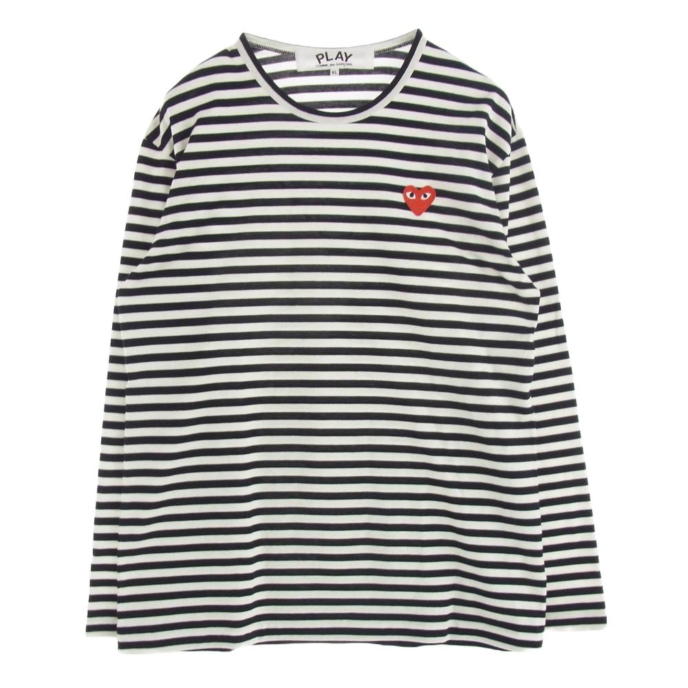 PLAY COMME des GARCONS プレイコムデギャルソン AZ-T164 ワッペン ボーダー Tシャツ カットソー 長袖 ホワイト系 ブラック系 XL【中古】