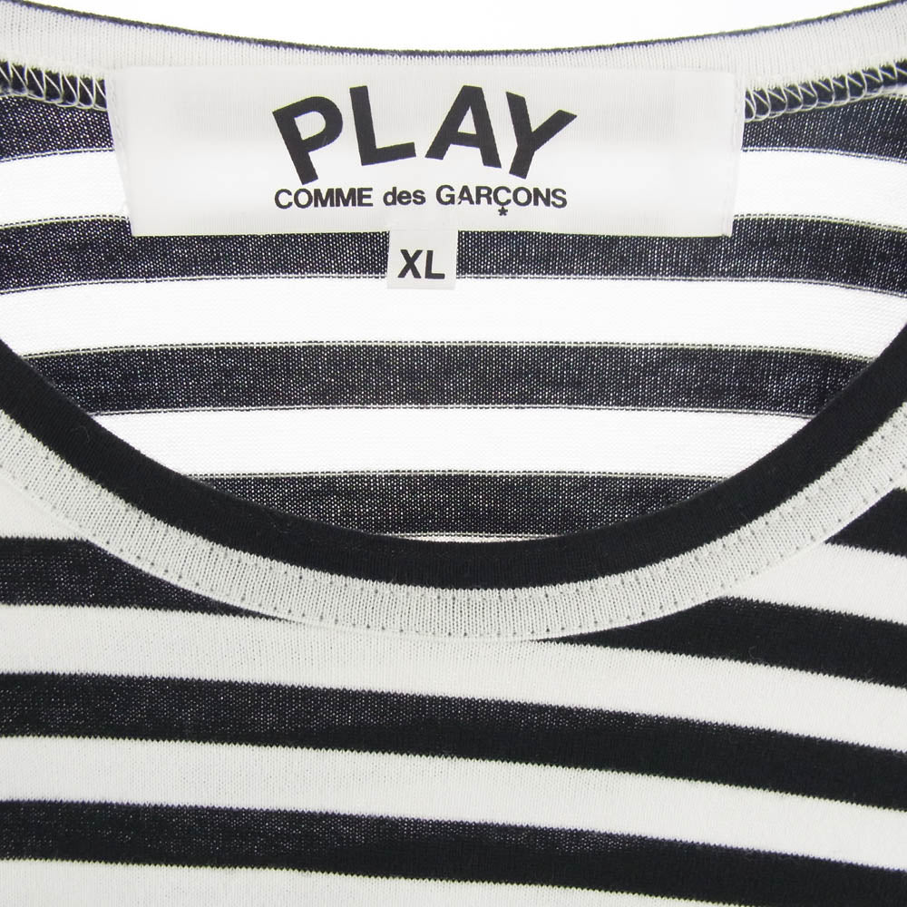 PLAY COMME des GARCONS プレイコムデギャルソン AZ-T164 ワッペン ボーダー Tシャツ カットソー 長袖 ホワイト系 ブラック系 XL【中古】