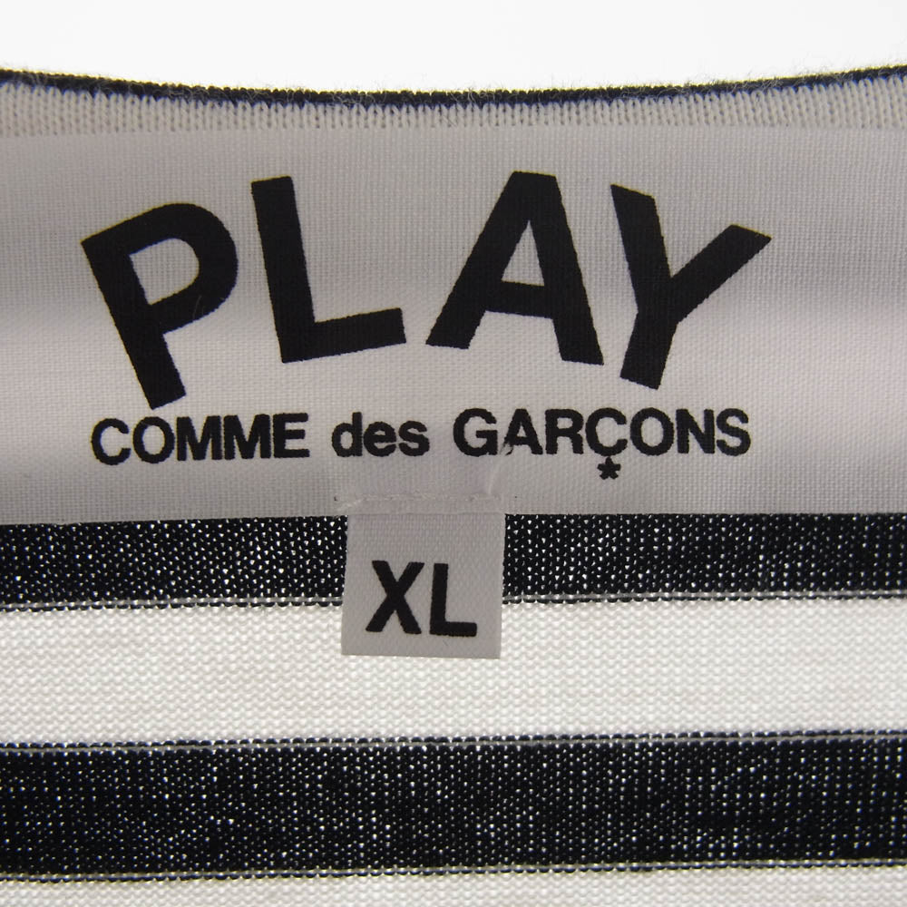 PLAY COMME des GARCONS プレイコムデギャルソン AZ-T164 ワッペン ボーダー Tシャツ カットソー 長袖 ホワイト系 ブラック系 XL【中古】