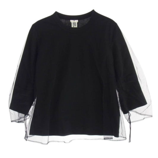 COMME des GARCONS NOIR コムデギャルソン ノワール 3C-T001 チュール 7分袖 ギャザースリーブ カットソー ブラック系 M【中古】
