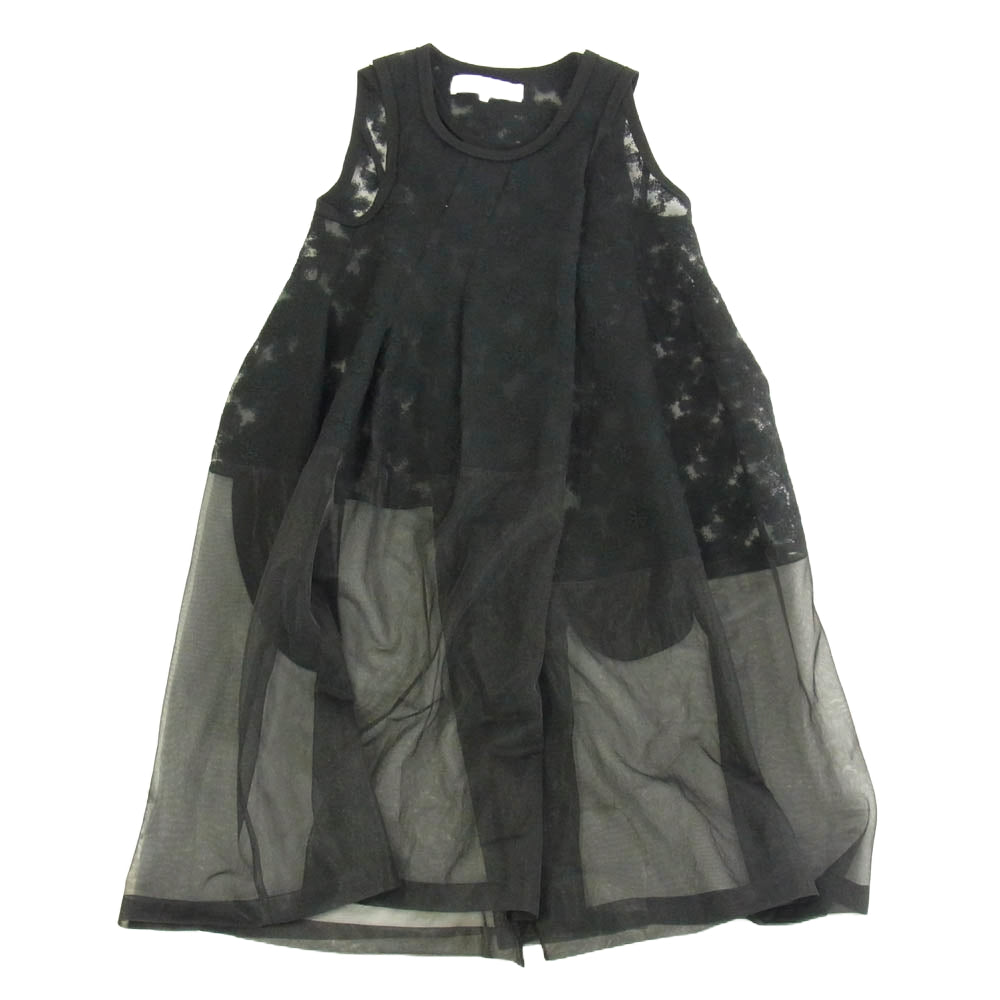tao COMME des GARCONS タオ コムデギャルソン AD2024 TN-O007 フラワー刺繍 シアー ノースリーブ ワンピース ブラック系 M【中古】