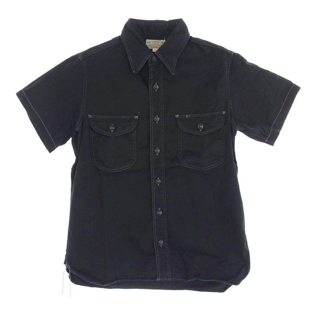 Buzz Rickson's バズリクソンズ BR26081 ヘリンボーン 半袖 ワーク シャツ ブラック系 14【中古】