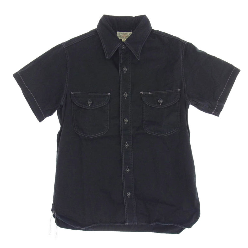 Buzz Rickson's バズリクソンズ BR26081 ヘリンボーン 半袖 ワーク シャツ ブラック系 14【中古】