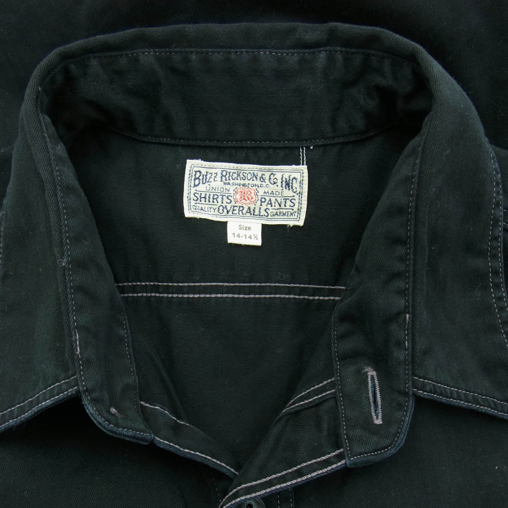 Buzz Rickson's バズリクソンズ BR26081 ヘリンボーン 半袖 ワーク シャツ ブラック系 14【中古】