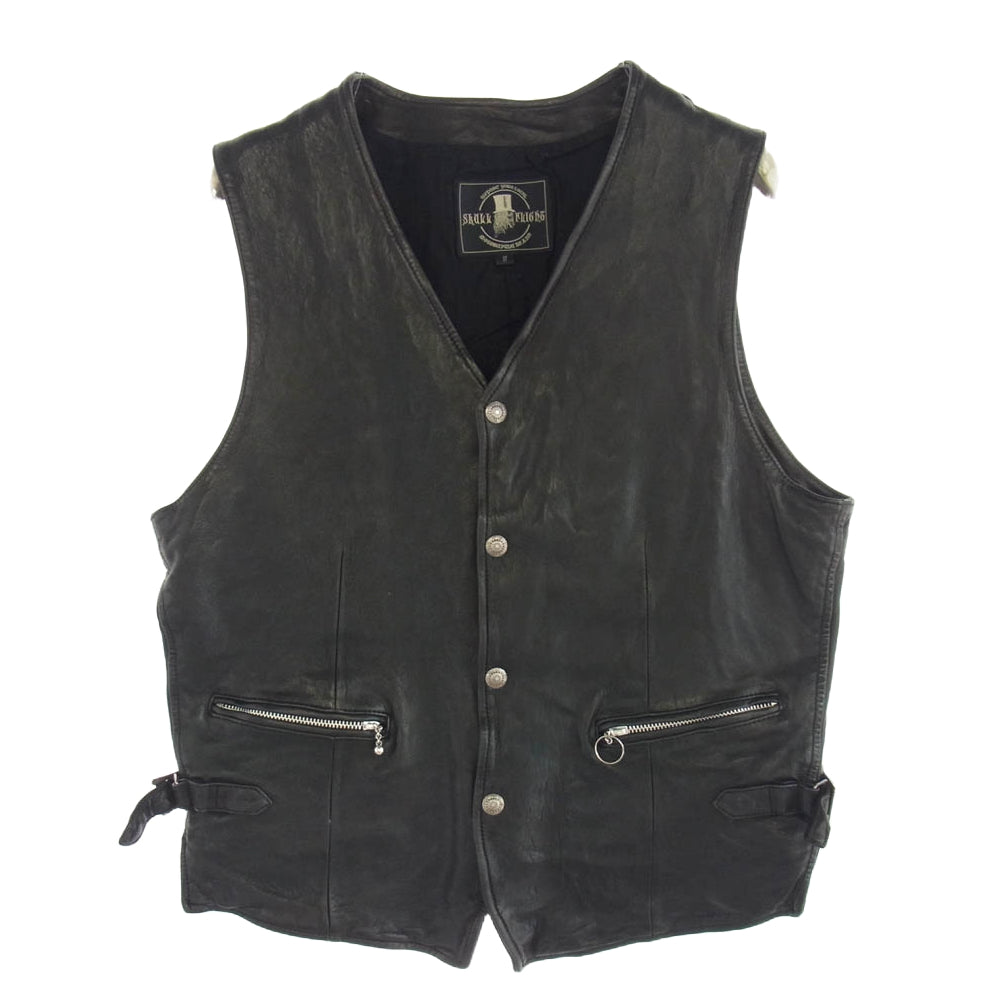 スカルフライト シープレザー ベスト ブラック系 S【中古】