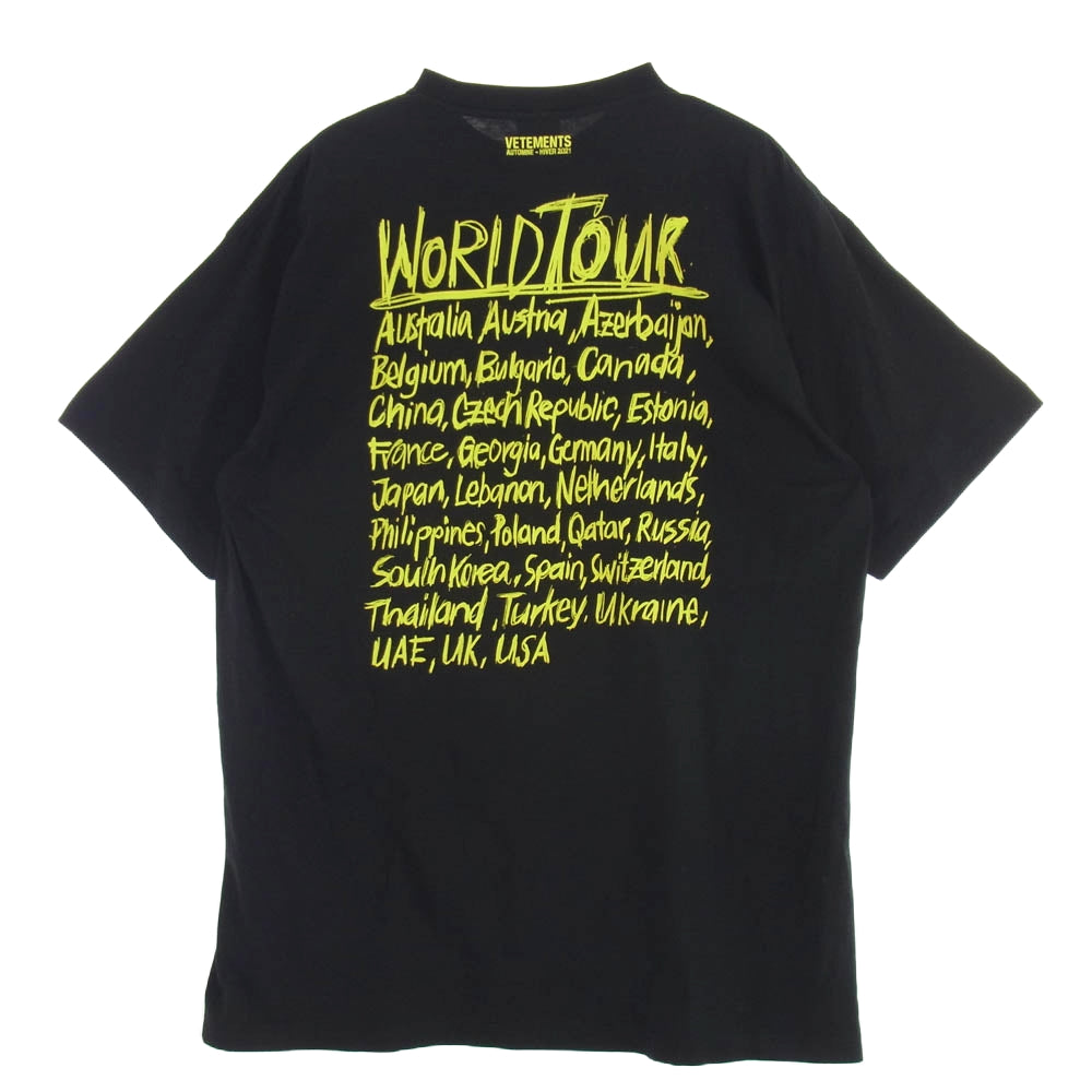 VETEMENTS ヴェトモン 20AW UAH21TR618 World Tour Tee ワールドツアー ロゴプリント オーバーサイズ 半袖 Tシャツ ブラック系 S【中古】