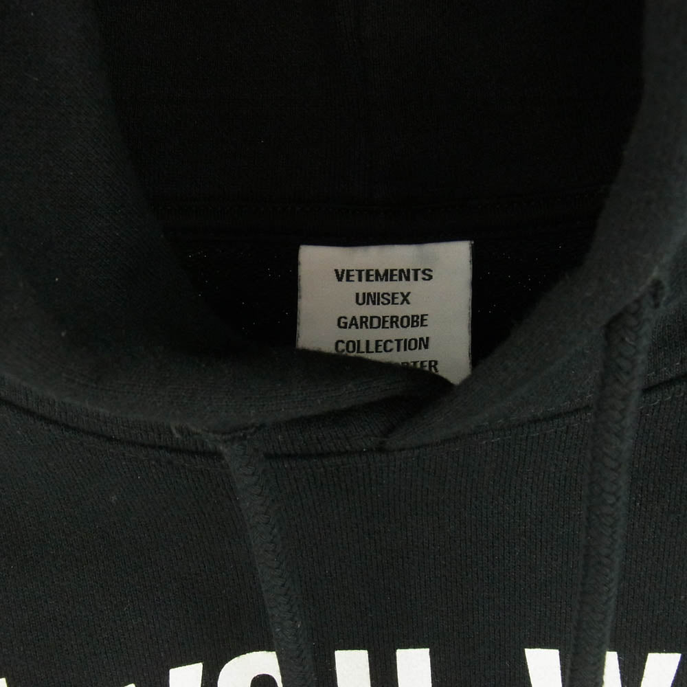 VETEMENTS ヴェトモン 21AW UA52TR800B LIMITED EDITION women printed black hoodie  リミテッドエディション ロゴ刺繍 プリント フーディ パーカー ブラック系 XS【中古】